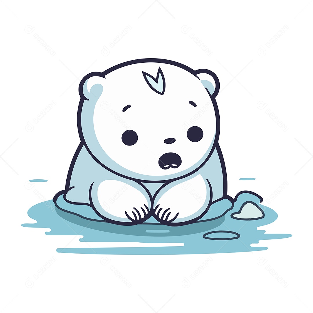 Urso Polar Fofo de Desenho Animado Ilustração Vetor EPS