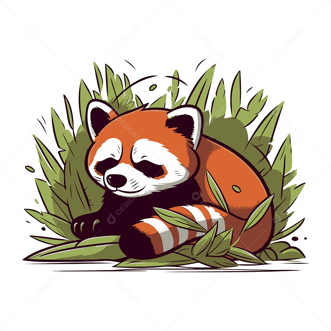 Panda Vermelho Fofo Sentado na Grama Ilustração Vetor EPS