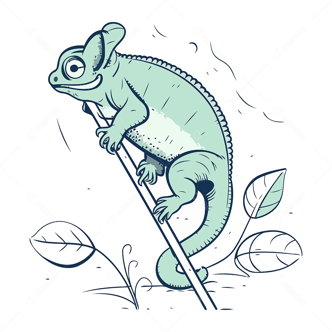 Camaleão de Desenho Animado em um Galho Ilustração Vetor EPS