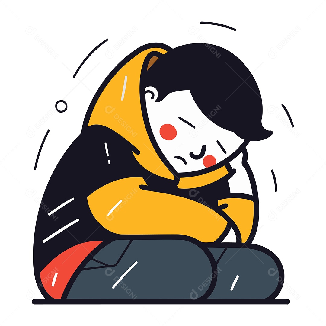 Menino Triste de Desenho Animado Ilustração Vetor EPS