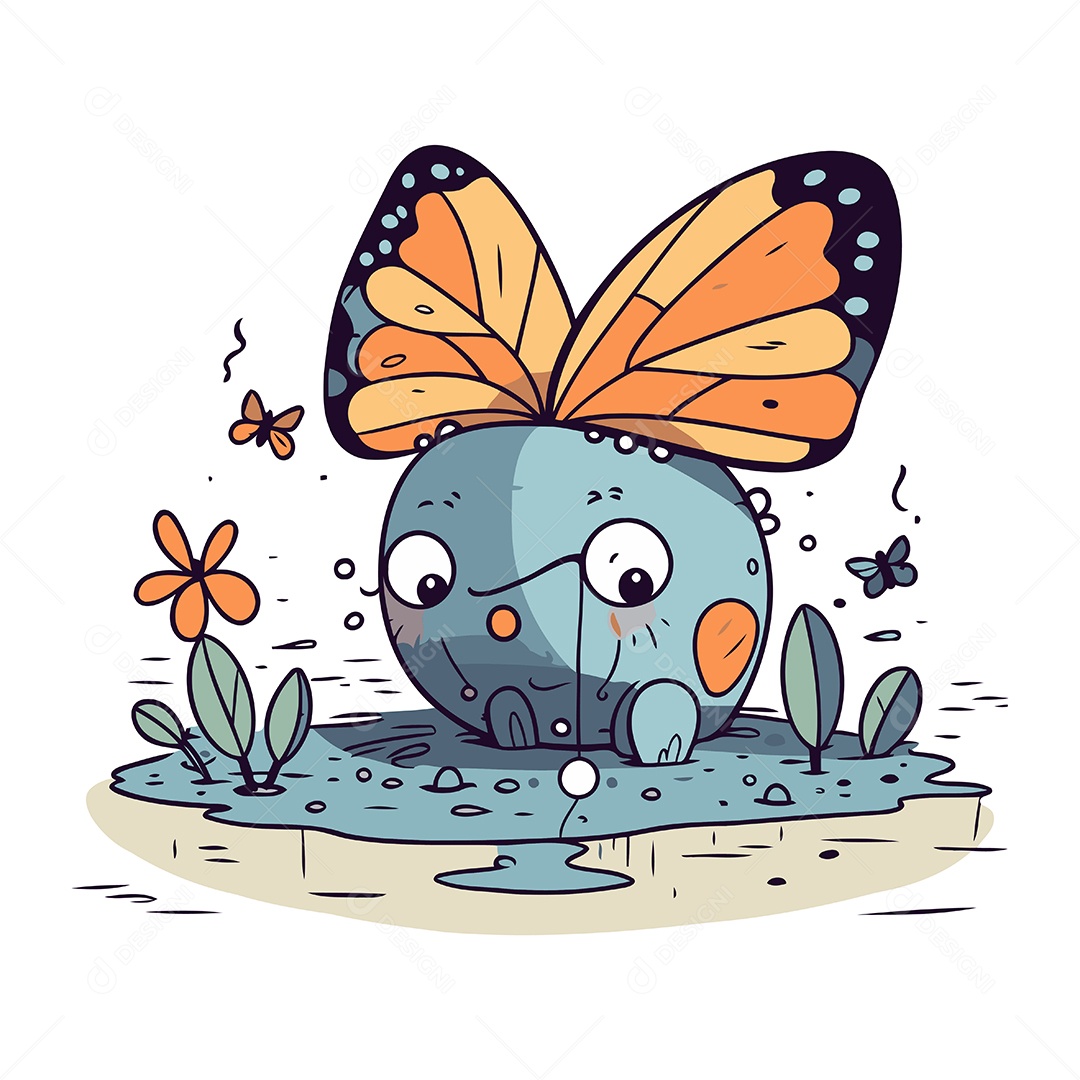 Borboleta Engraçada de Desenho Animado Ilustração Vetor EPS