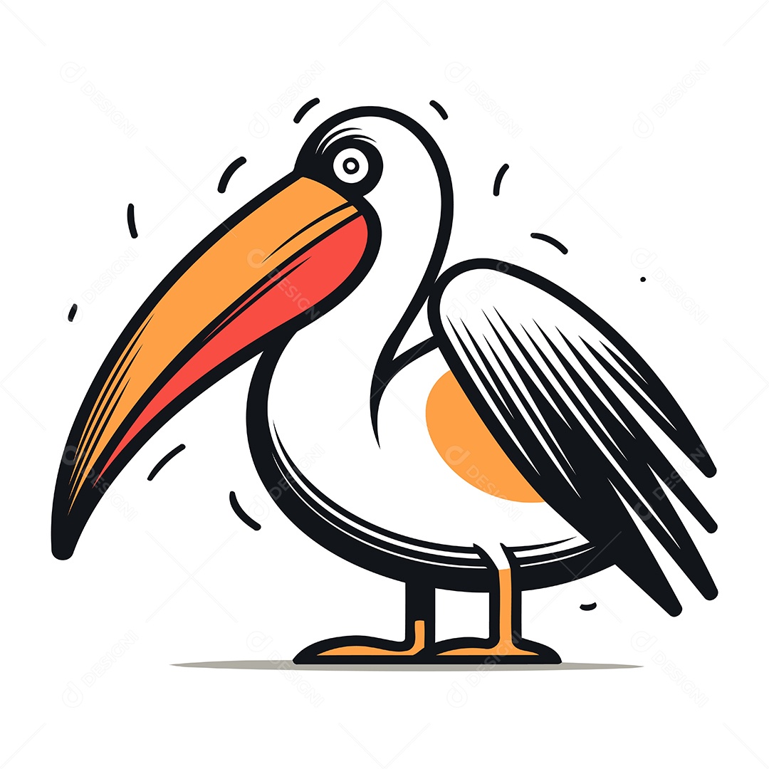 Pelicano de Desenho Animado Ilustração Vetor EPS
