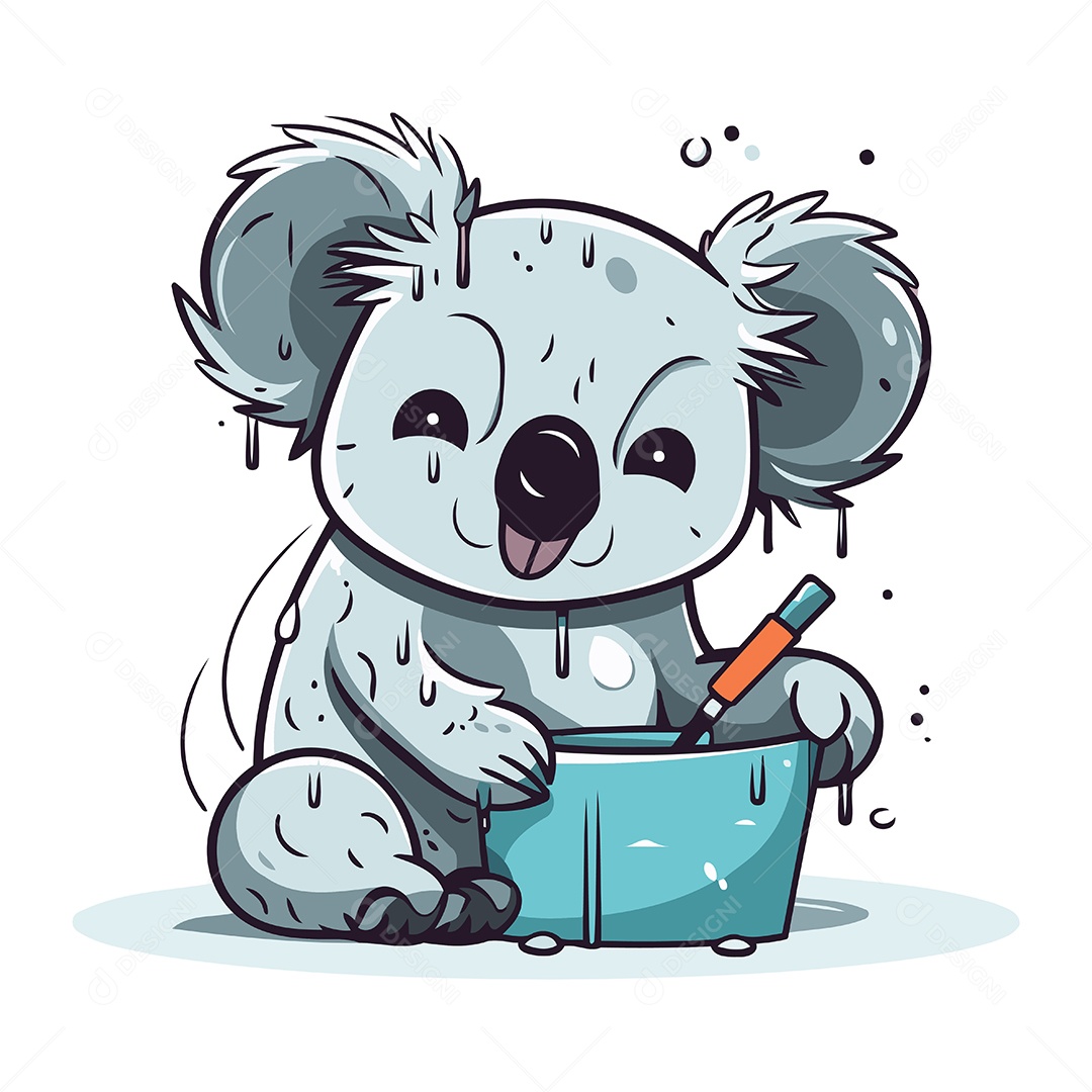 Coala com Lápis e Balde Ilustração Vetor EPS