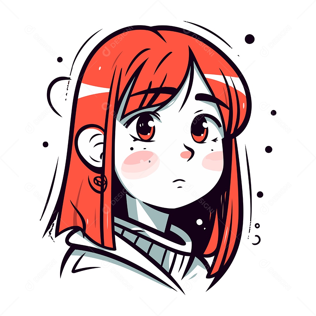 Garota de Mangá com Cabelo Ruivo Ilustração Vetor EPS
