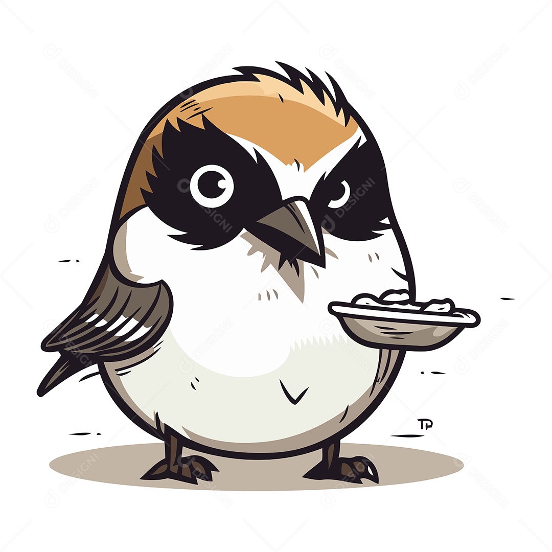 Pássaro de Desenho Animado com um Prato Ilustração Vetor EPS