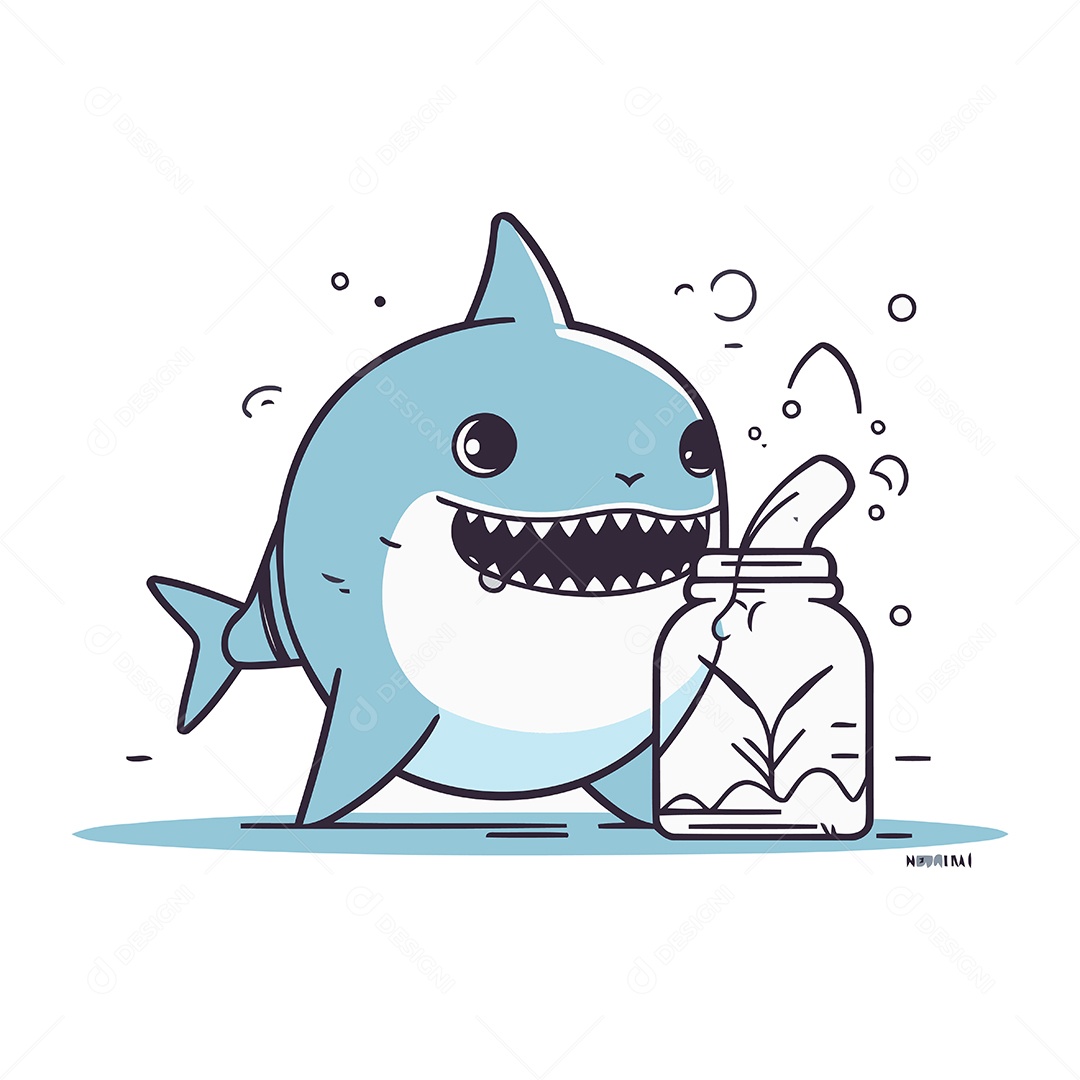 Tubarão com uma Garrafa Ilustração Vetor EPS
