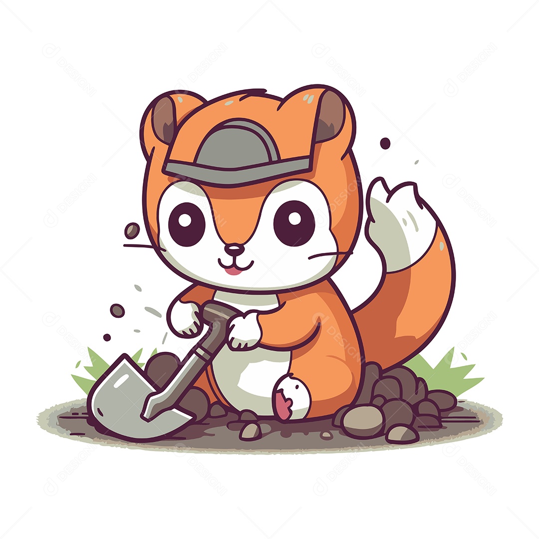Esquilo de Desenho Animado com Pá Ilustração Vetor EPS