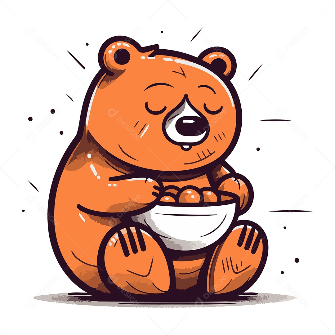 Urso Fofo com uma Tigela de Comida Ilustração Vetor EPS