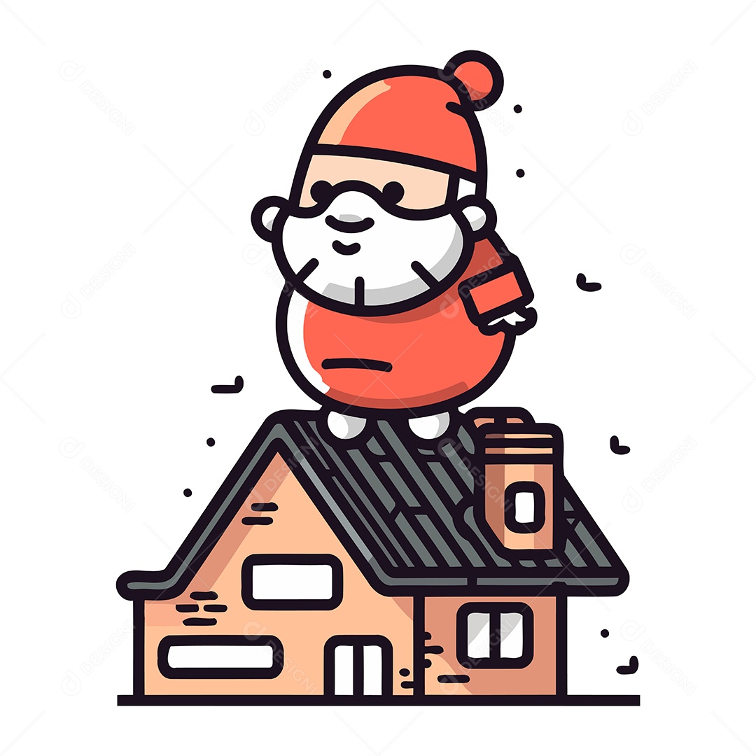 Papai Noel no Telhado de uma Casa Ilustração Vetor EPS
