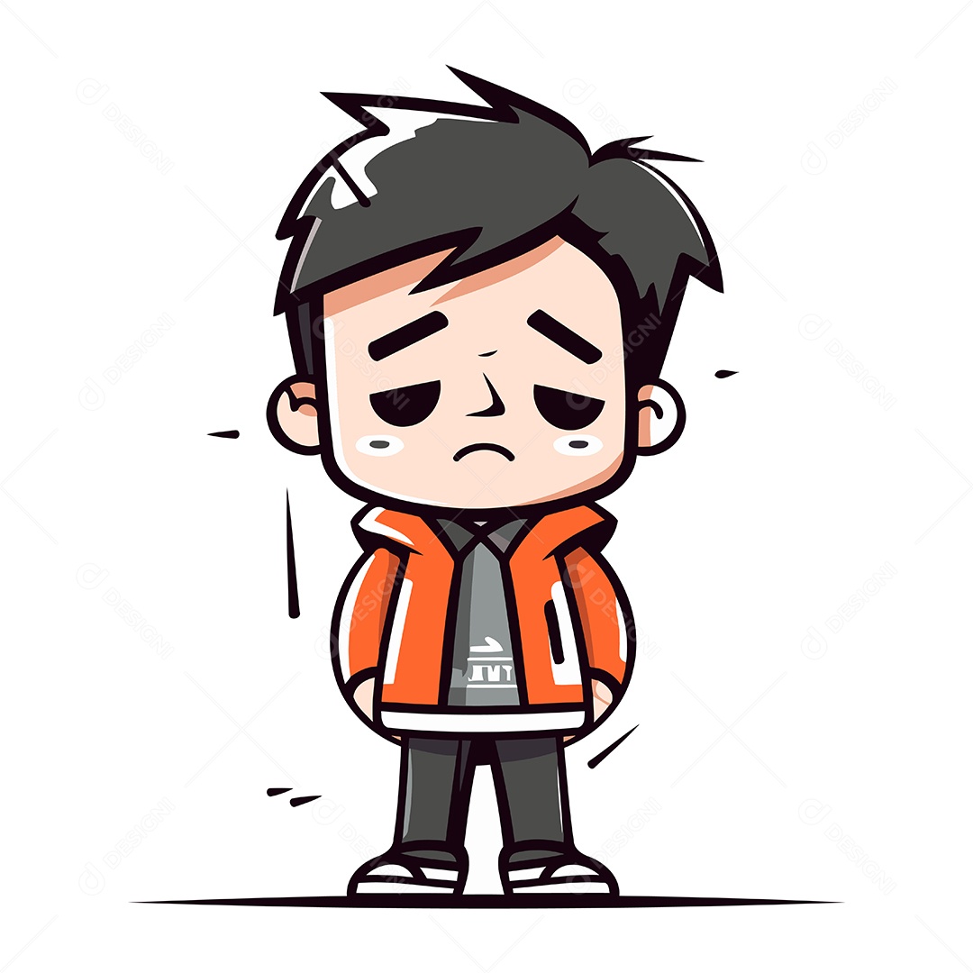 Menino Triste de Desenho Animado Ilustração Vetor EPS