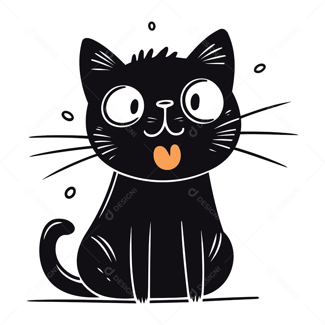 Gato Preto de Desenho Animado Ilustração Vetor EPS