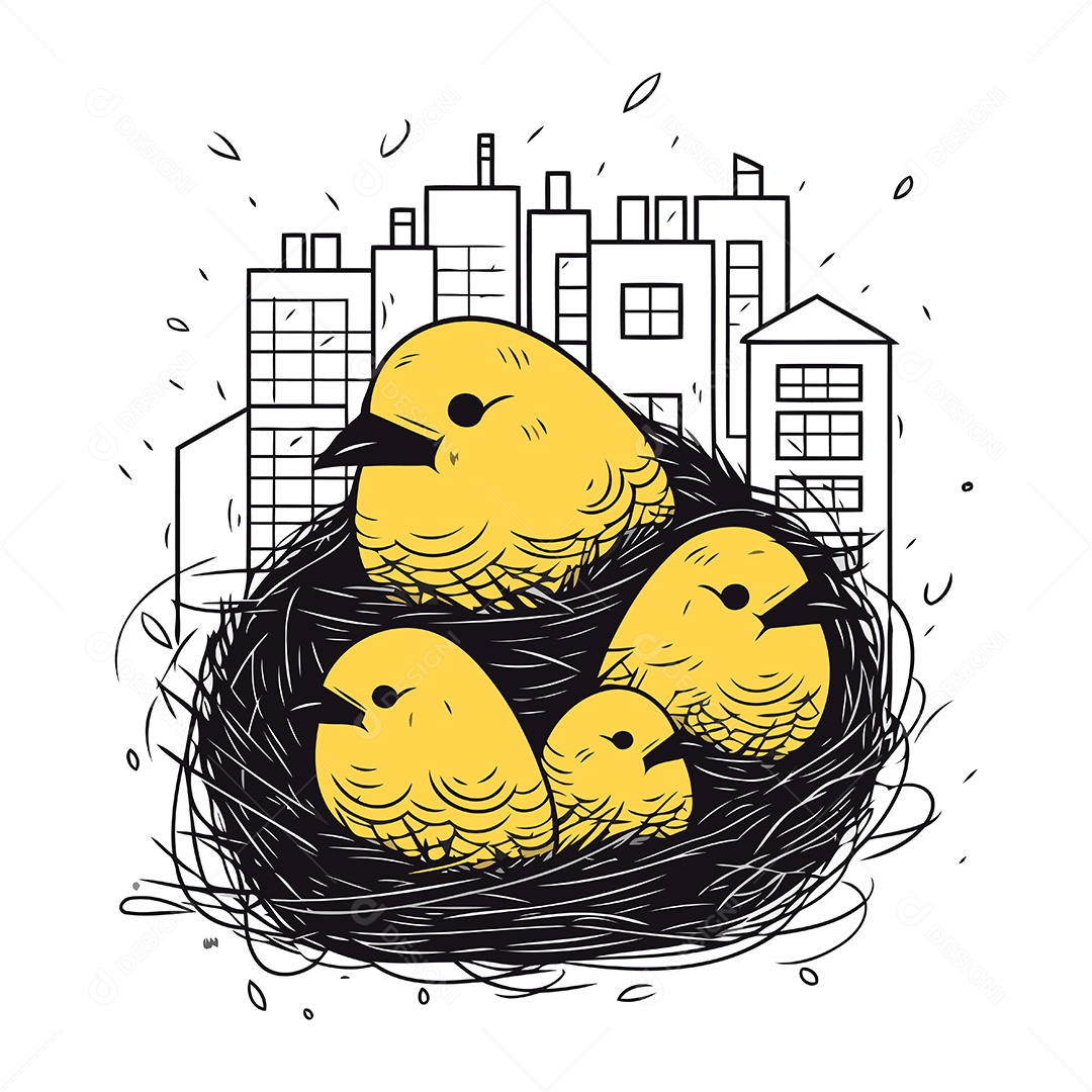 um Ninho com Filhotes Ilustração Vetor EPS