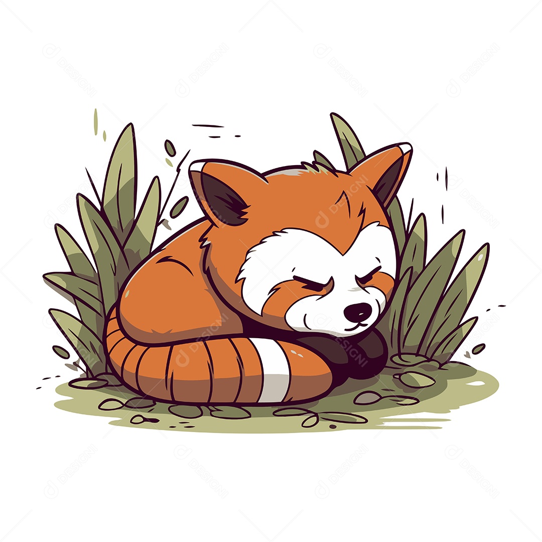 Panda Vermelho Fofo Dormindo na Grama Ilustração Vetor EPS