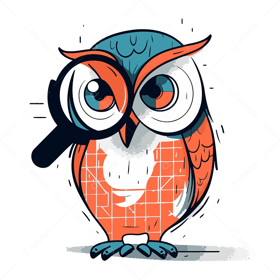 Coruja de Desenho Animado com Lupa Ilustração Vetor EPS