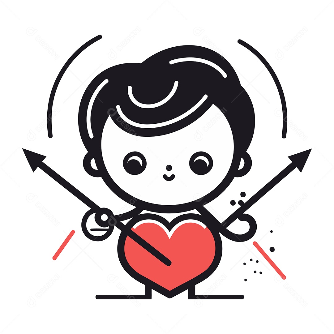Cupido com Coração e Flecha Ilustração Vetor EPS