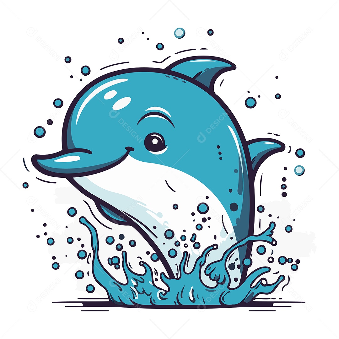 Golfinho de Desenho Animado Ilustração Vetor EPS