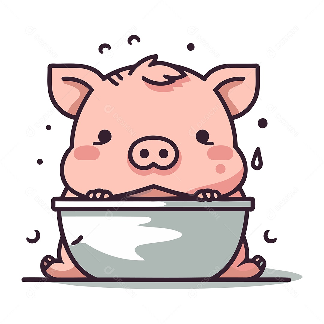 Porquinho Fofo com Tigela Ilustração Vetor EPS