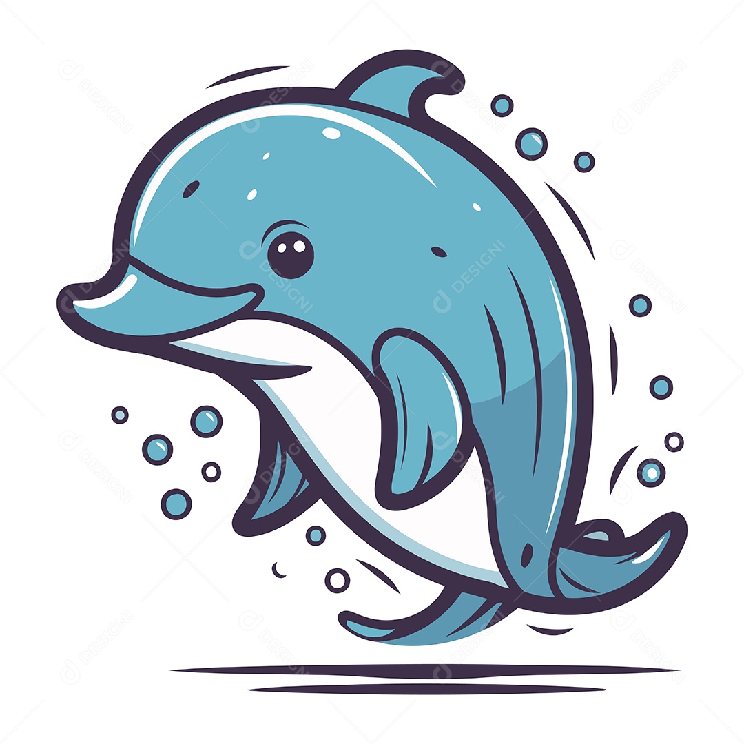 Golfinho de Desenho Animado Ilustração Vetor EPS