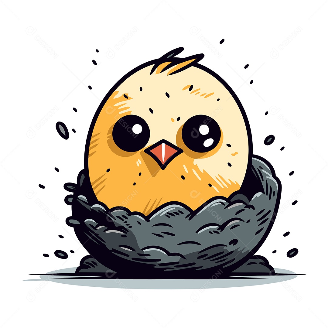 Pintinho Fofo de Desenho Animado no Ninho Ilustração Vetor EPS