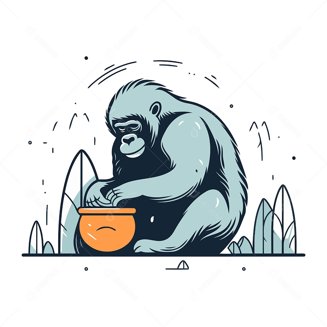 Gorila com uma Tigela Ilustração Vetor EPS