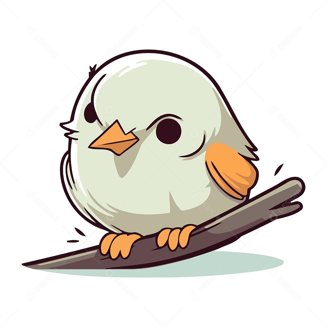 Passarinho Fofo Sentado em um Galho Ilustração Vetor EPS