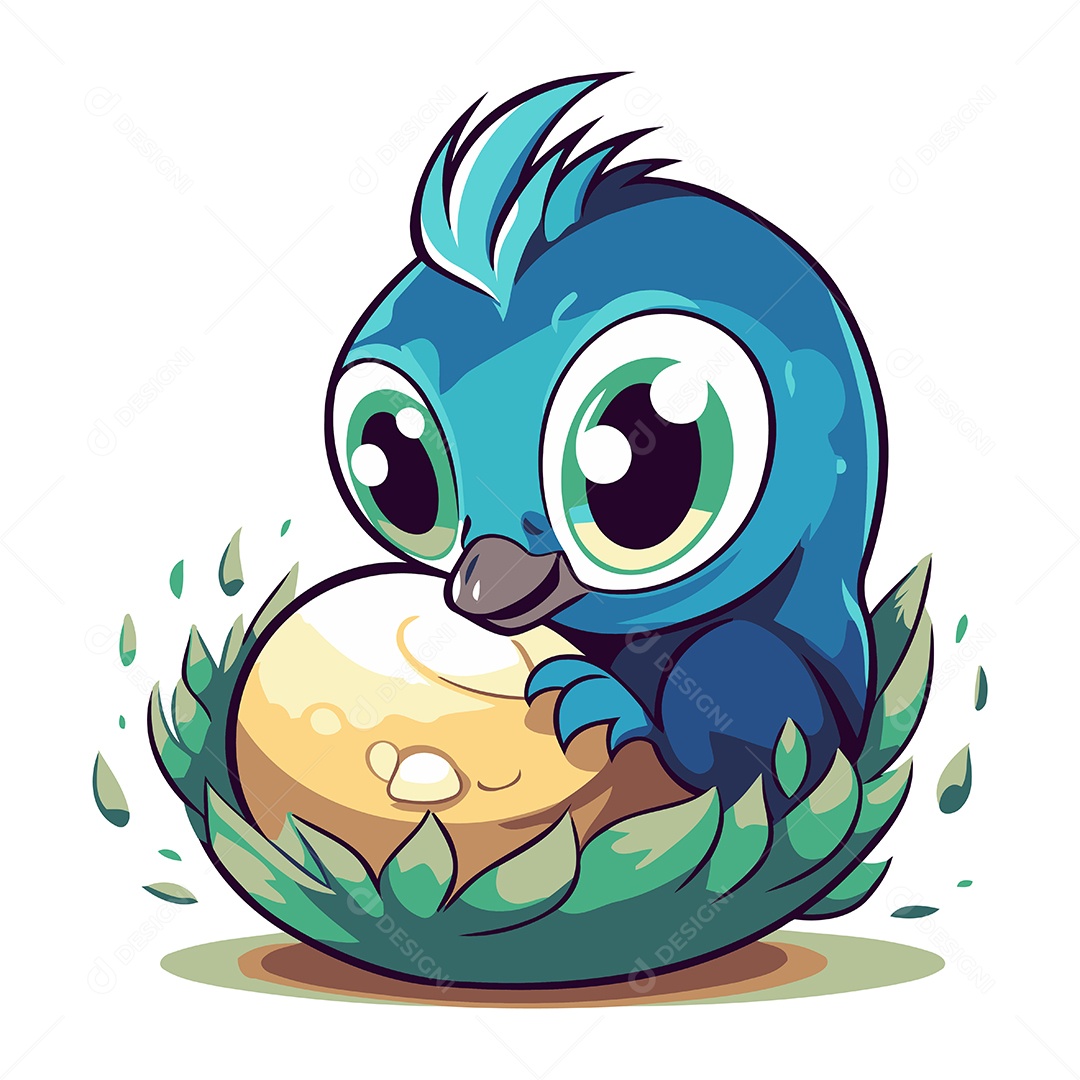 Pássaro Azul Pousado no Ovo Ilustração Vetor EPS