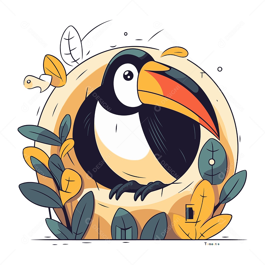 Tucano de Desenho Animado no Ninho Ilustração Vetor EPS