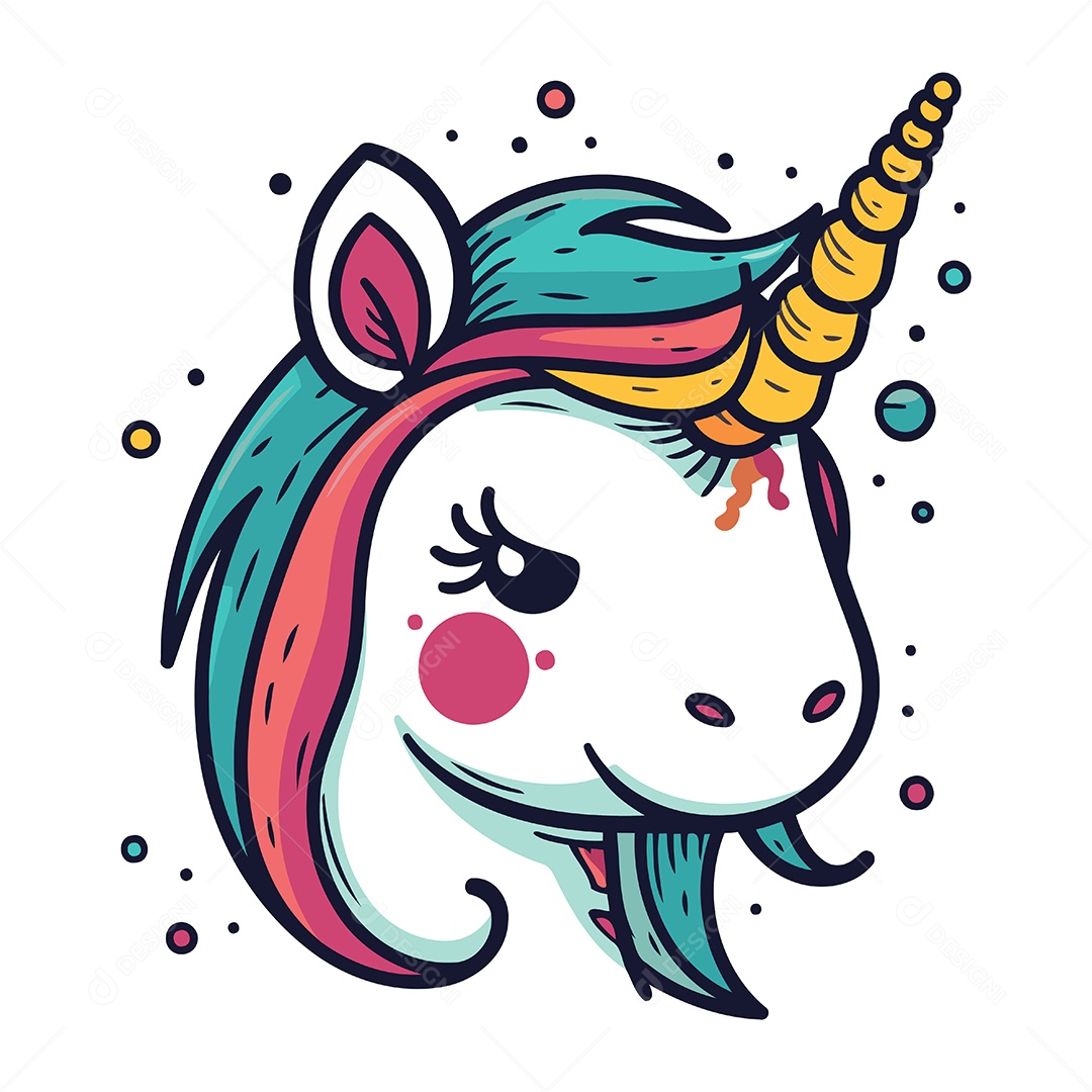 Cabeça de Unicórnio Fofa Ilustração Vetor EPS