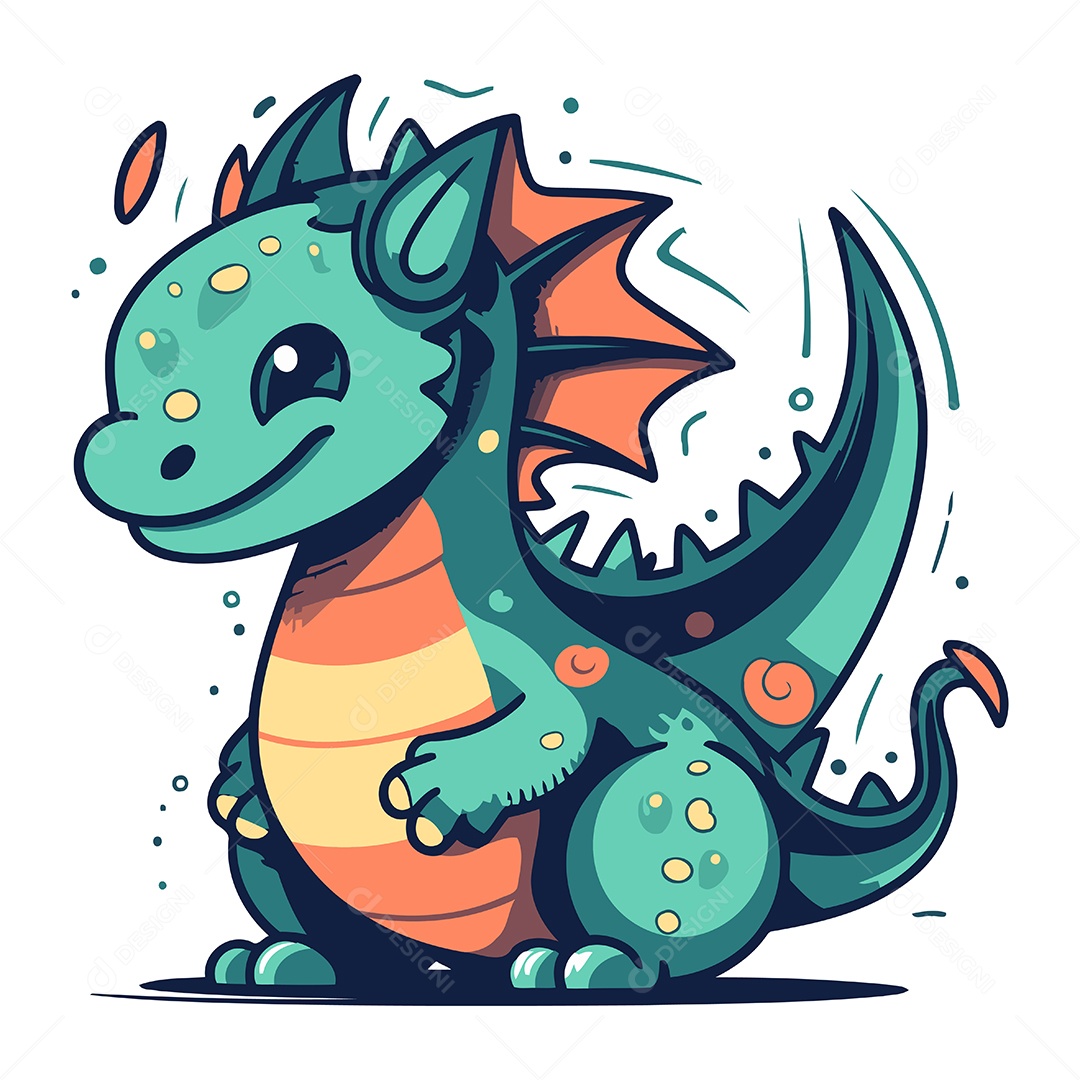 Dragão Fofo de Desenho Animado Ilustração Vetor EPS