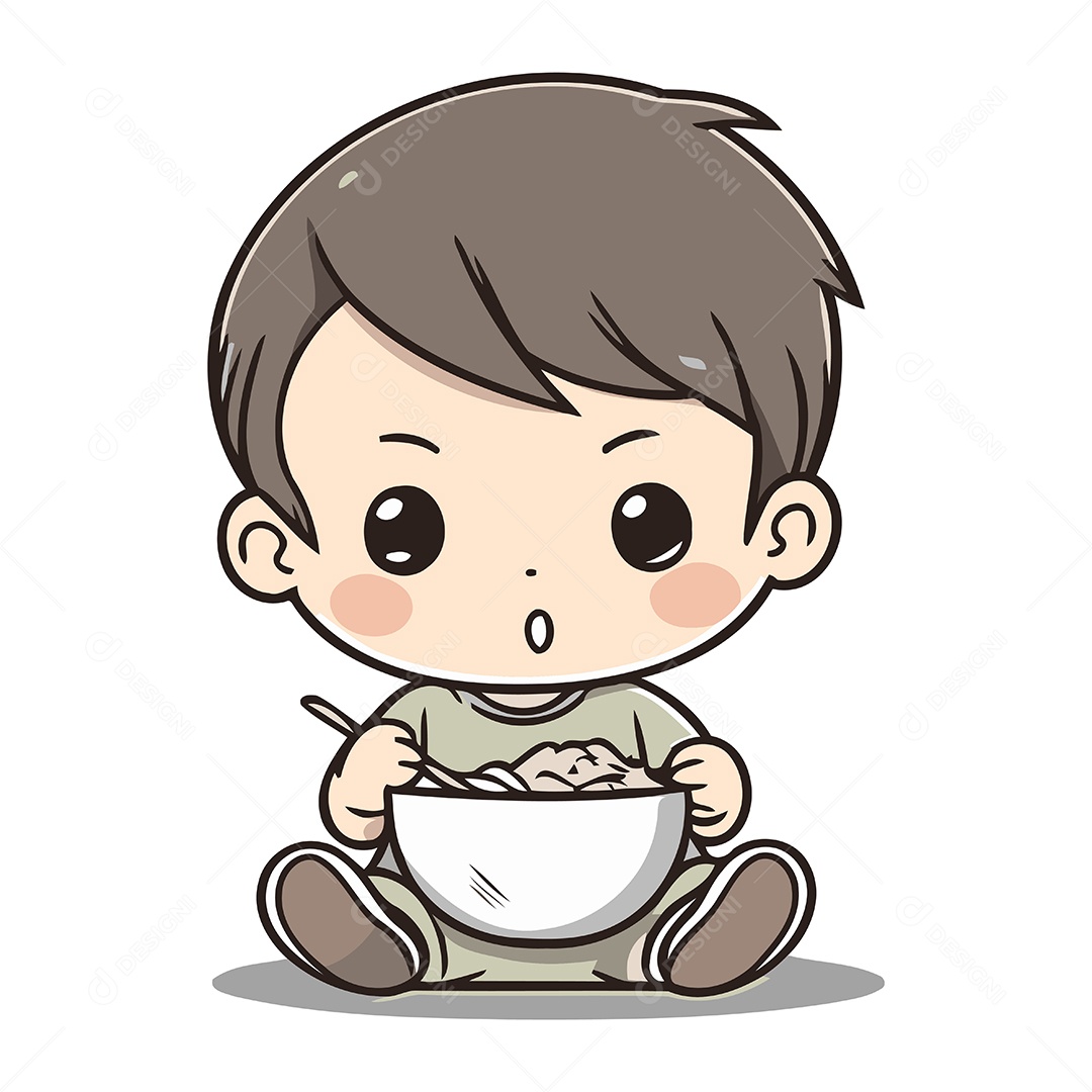 Menino Fofo Comendo uma Tigela de Cereais Ilustração Vetor EPS