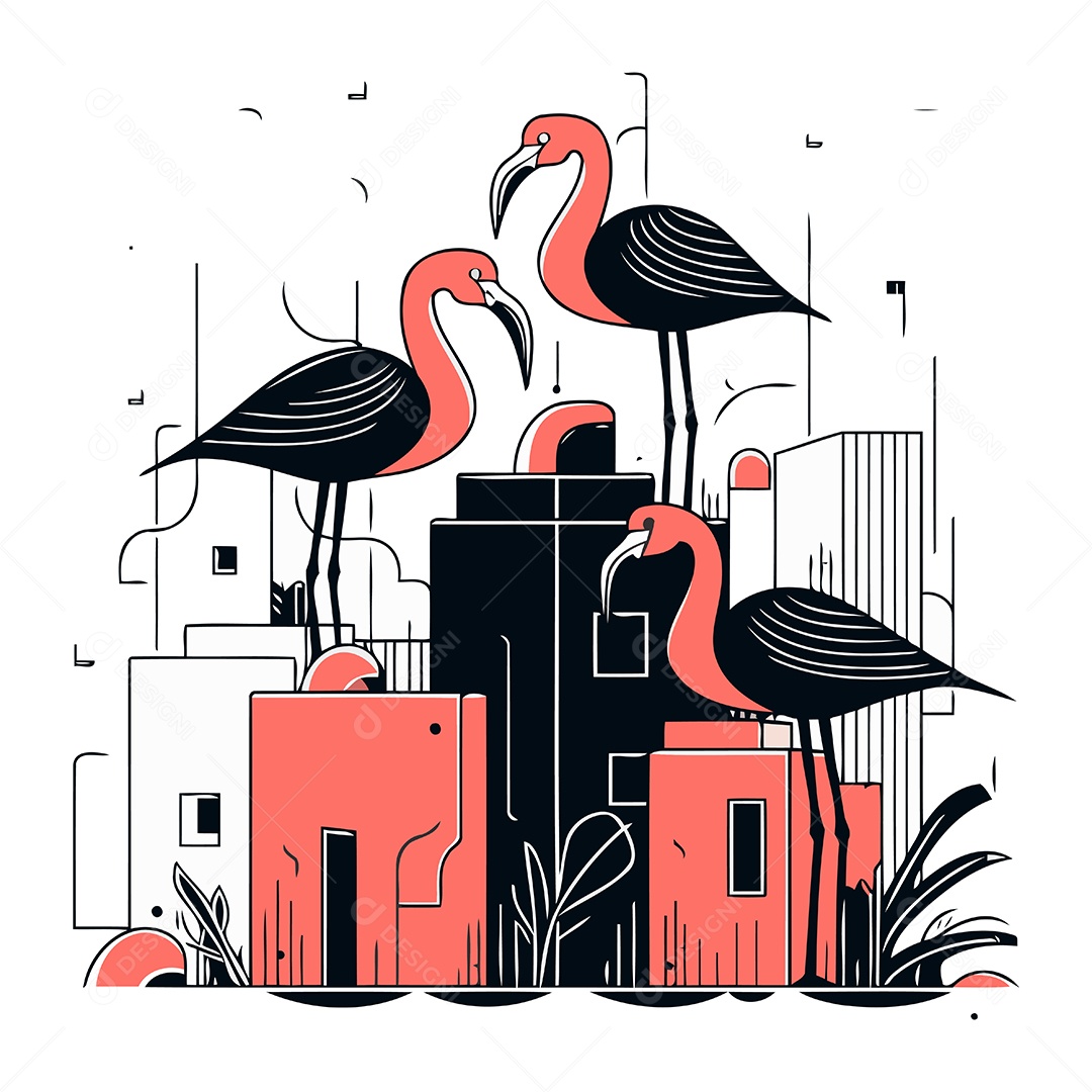 Flamingos de Desenho Animado Ilustração Vetor EPS