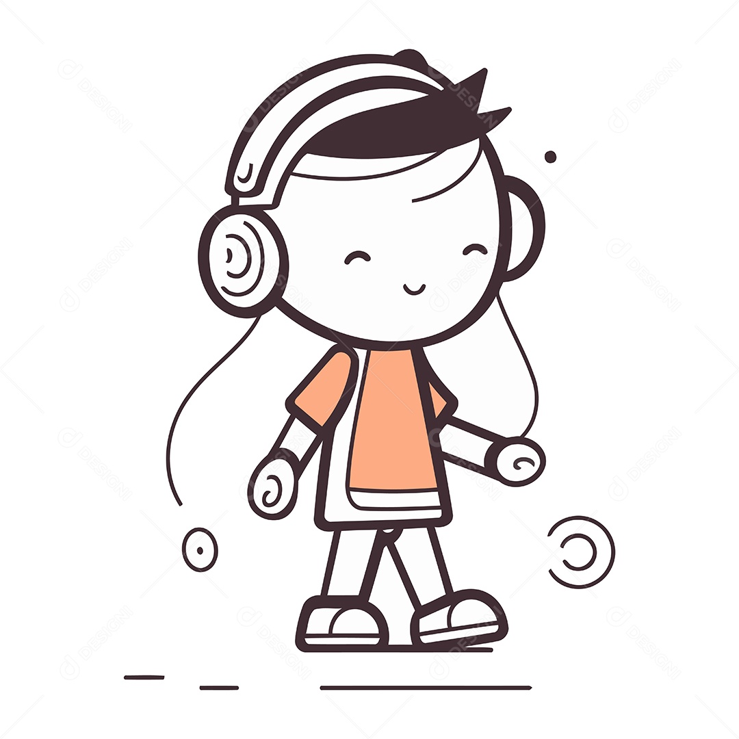 Jovem Ouvindo Música com Fones de Ouvido Ilustração Vetor EPS