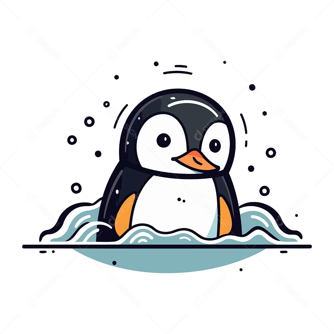 Pinguim Nadando no Mar Ilustração Vetor EPS