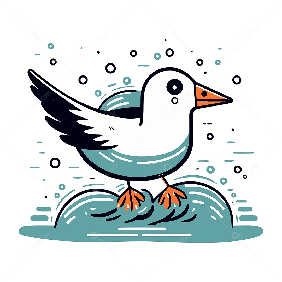 Gaivota Fofa de Desenho Animado Ilustração Vetor EPS