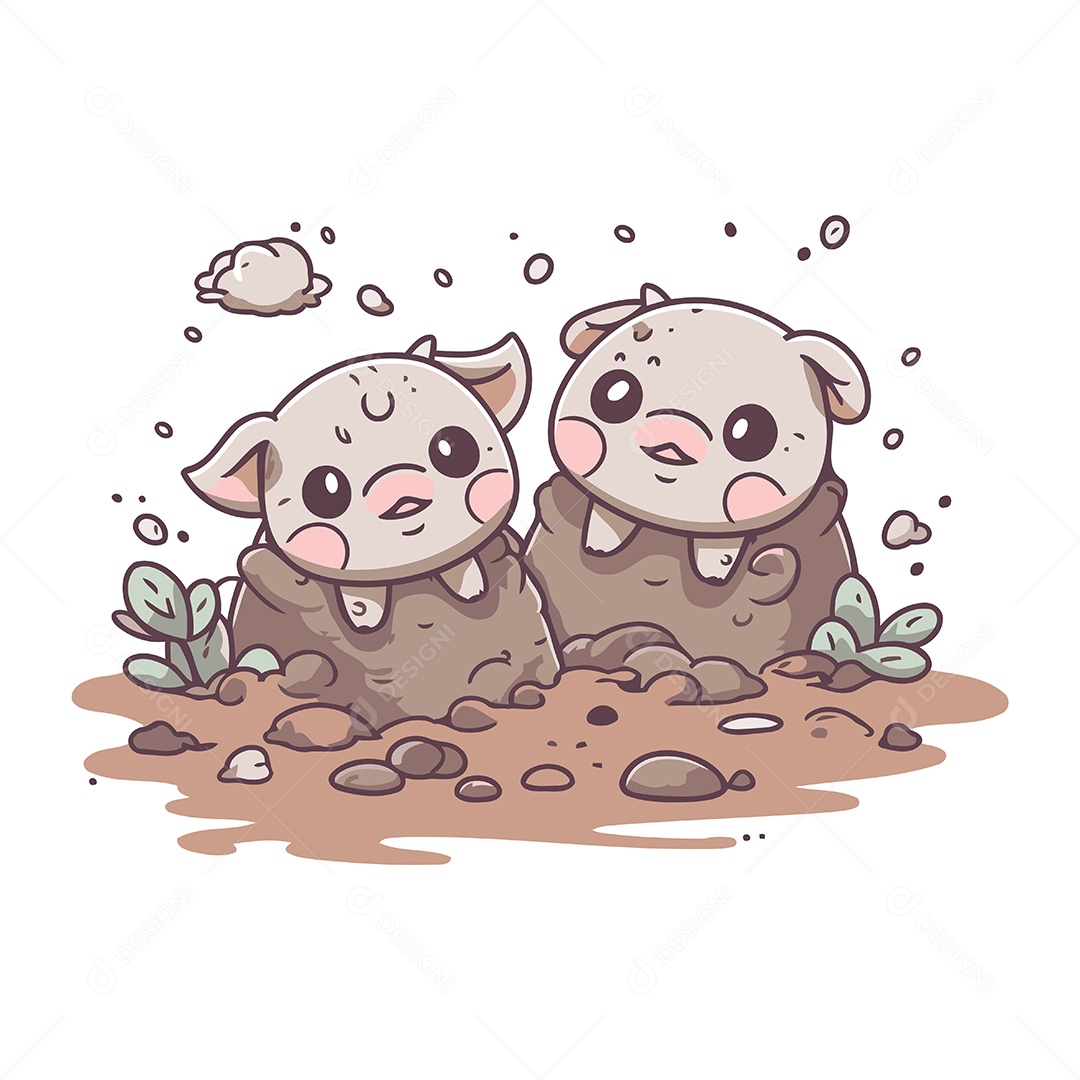 Porquinho e Porquinha na Lama Ilustração Vetor EPS