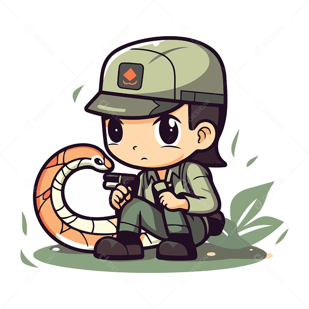 Menino Bonitinho em Uniforme Militar Ilustração Vetor EPS