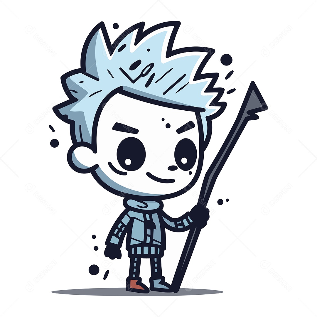 Menino de Desenho Animado com Lança Ilustração Vetor EPS