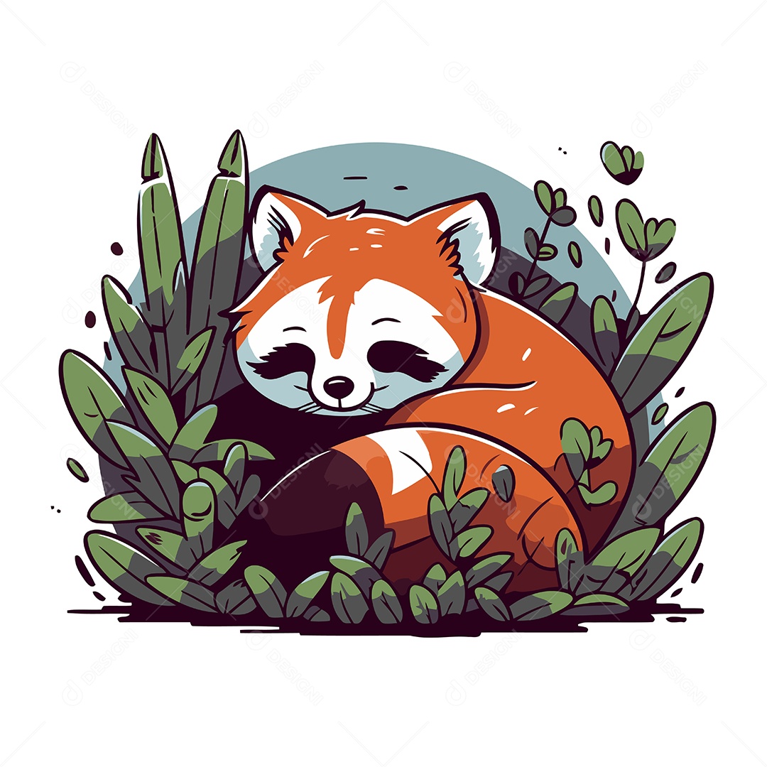 Panda Vermelho Fofo Dormindo na Grama Ilustração Vetor EPS