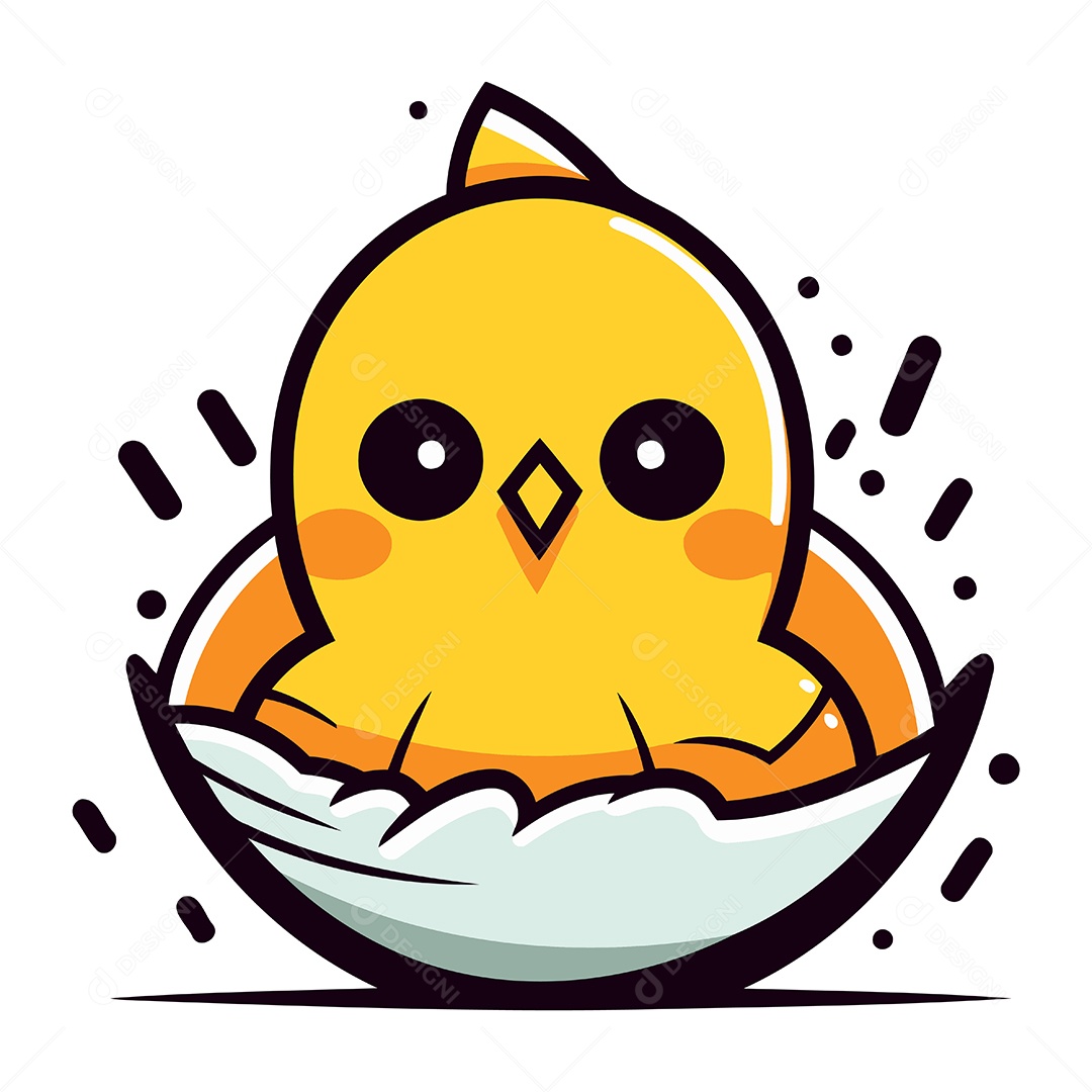 Pintinho Fofo em Casca de Ovo Ilustração Vetor EPS