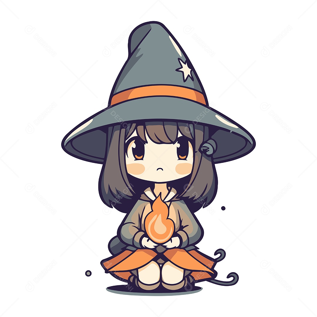 Menina Fantasiada de Bruxa Desenho Animado Ilustração Vetor EPS