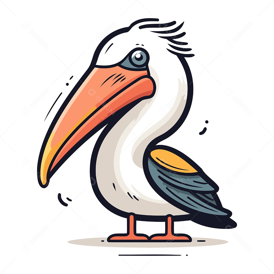 Pelicano de Desenho Animado Ilustração Vetor EPS