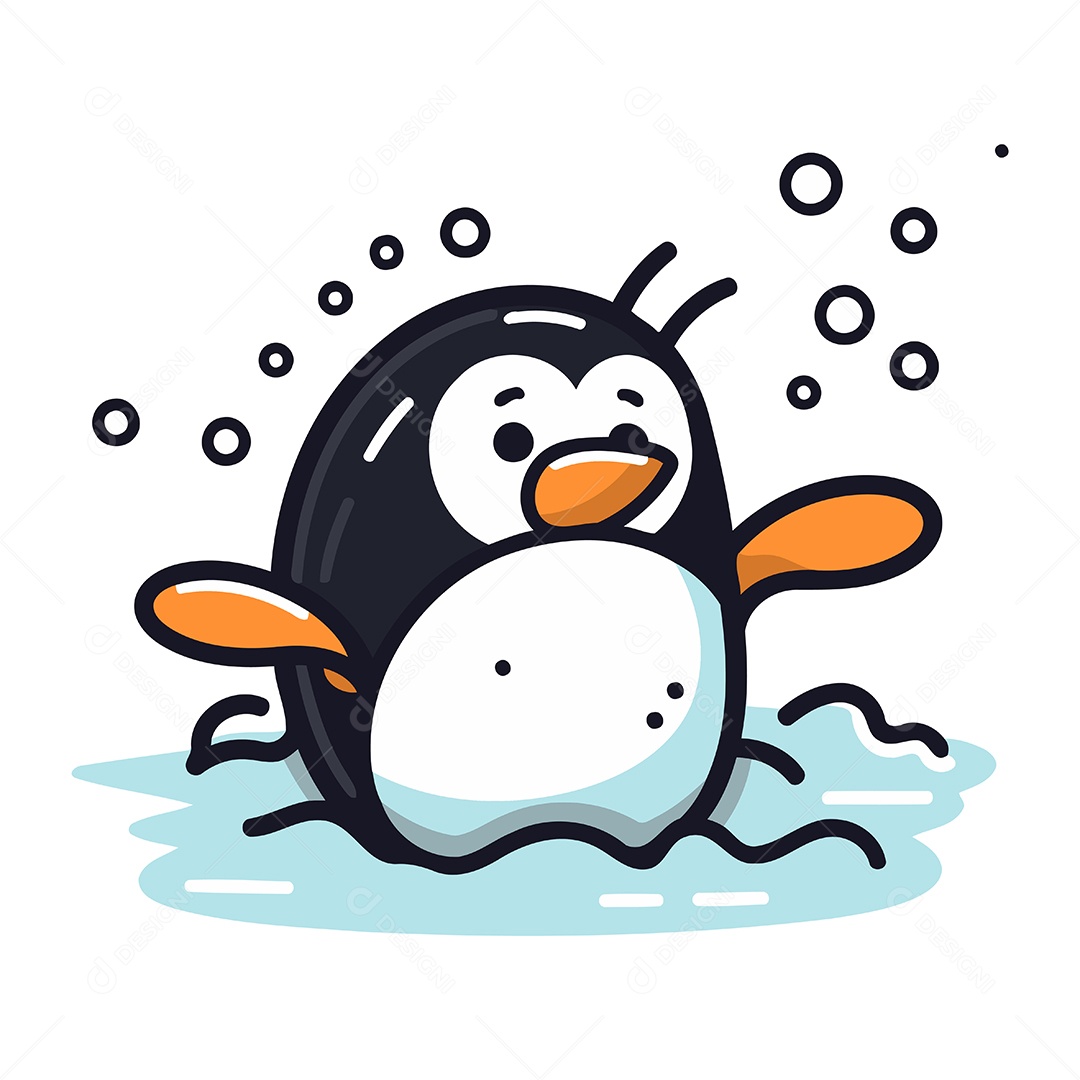 Pinguim Nadando no Mar Ilustração Vetor EPS