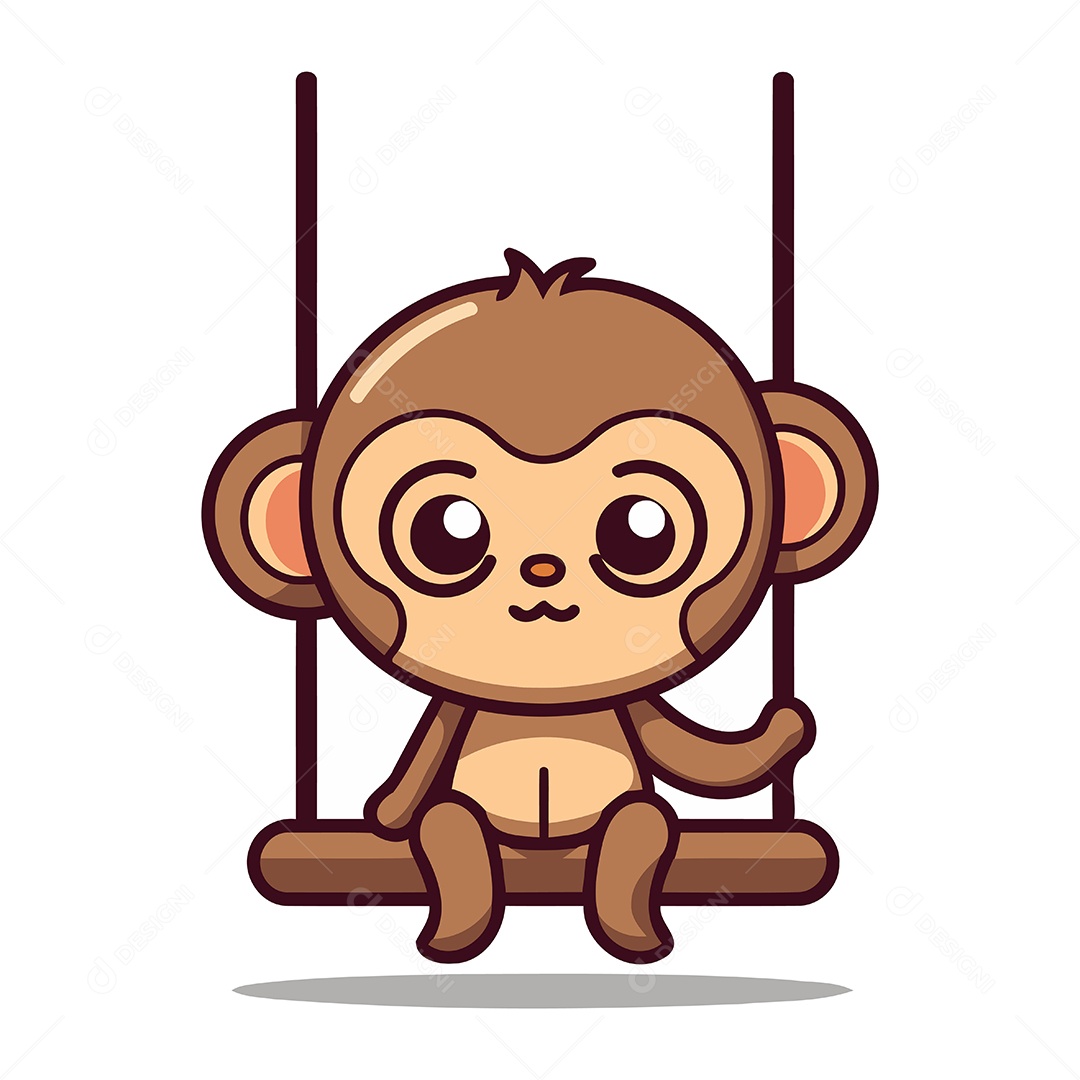 Macaco Fofo de Desenho Animado em Balanço Ilustração Vetor EPS