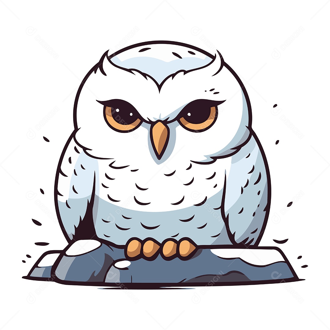 Coruja Sentada em uma Pedra Ilustração Vetor EPS