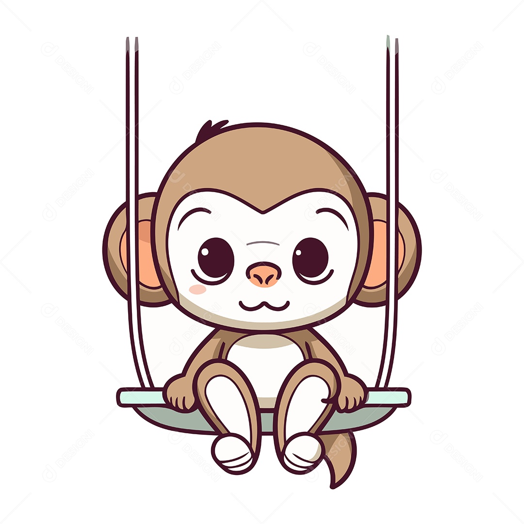 Macaco Fofo no Balanço Ilustração Vetor EPS