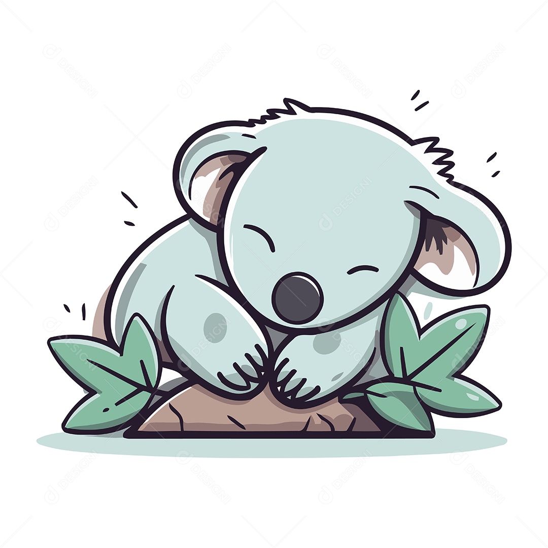 Coala Fofo Dormindo em uma Pedra Ilustração Vetor EPS