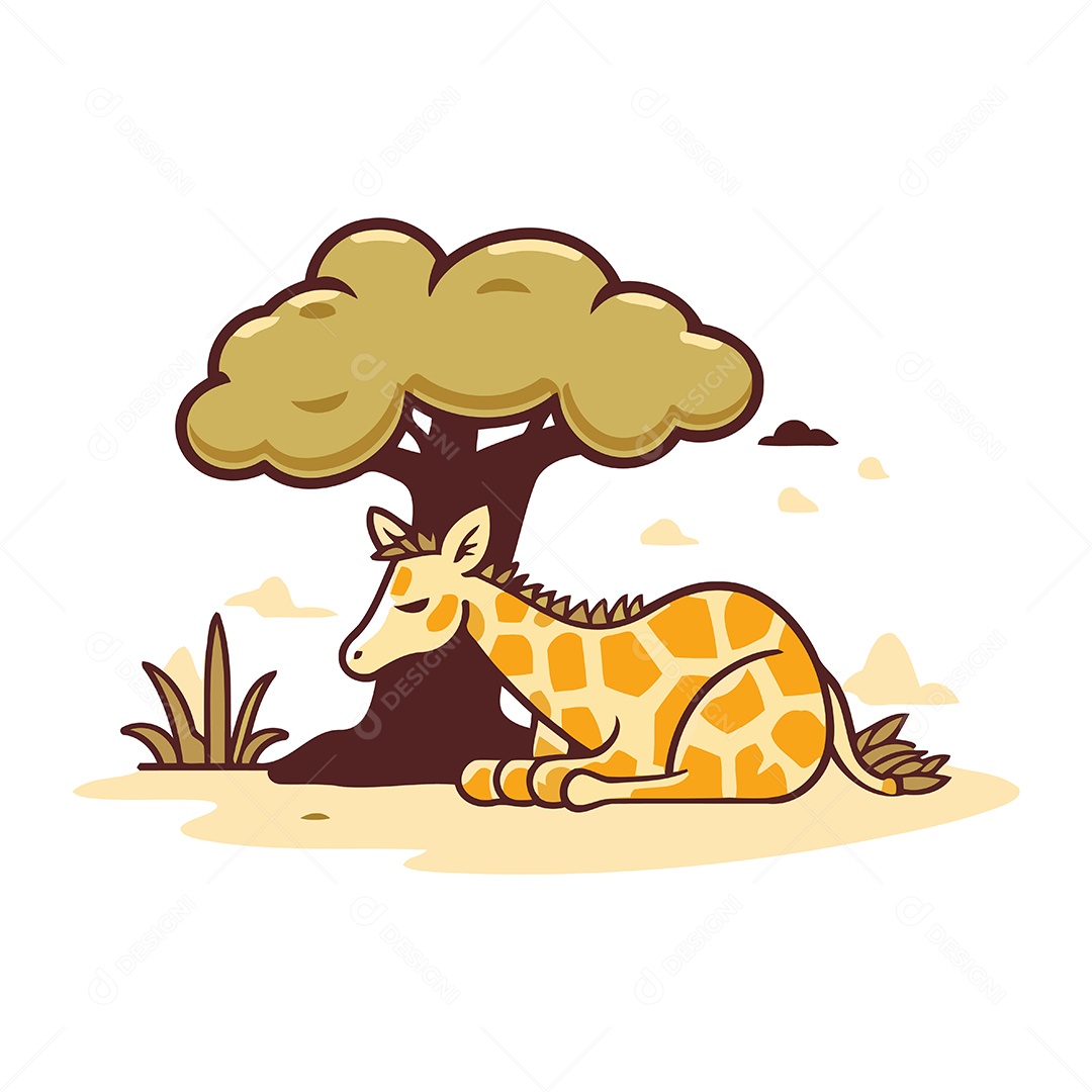 Girafa Sentada Sobre uma Árvore Ilustração Vetor EPS