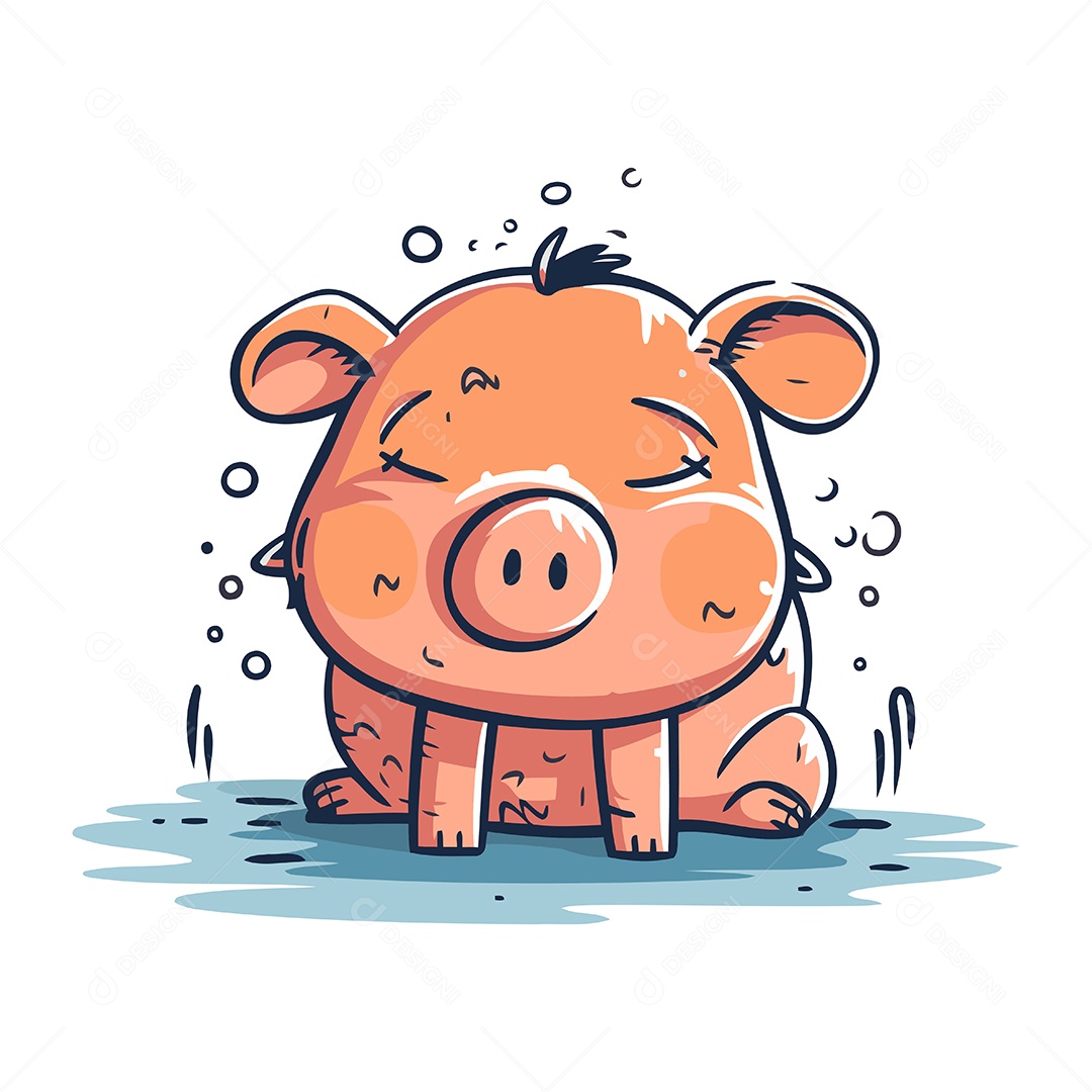 Porquinho Fofo de Desenho Animado Ilustração Vetor EPS