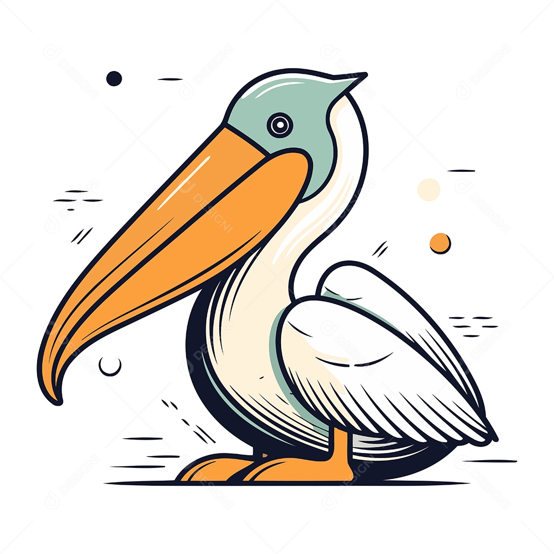 Pelicano de Desenho Animado Ilustração Vetor EPS