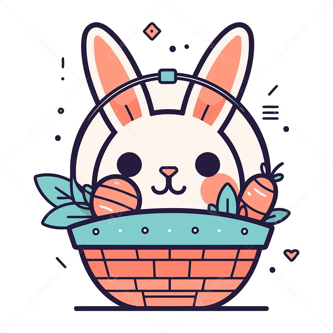 Coelhinho Fofo de Desenho Animado na Cesta Ilustração Vetor EPS